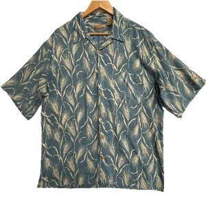 Bobby Chan Silk Hawaiian Shirt XL Blue Tropical Camp Beach Button Up